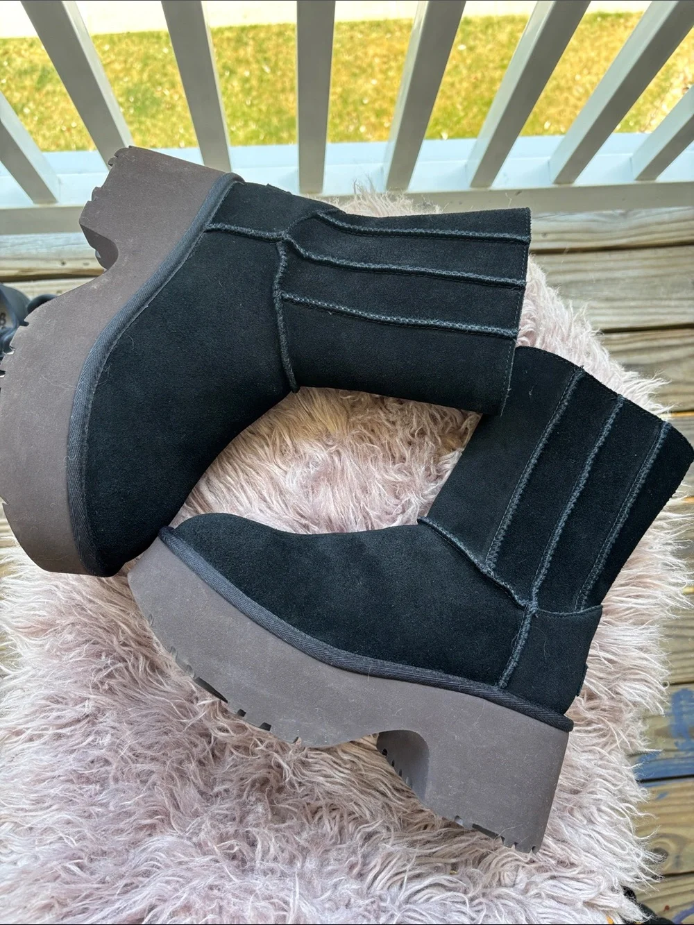 UGG Black Suede Platform Ankle Boots with Side Zip - Picture 3 of 8